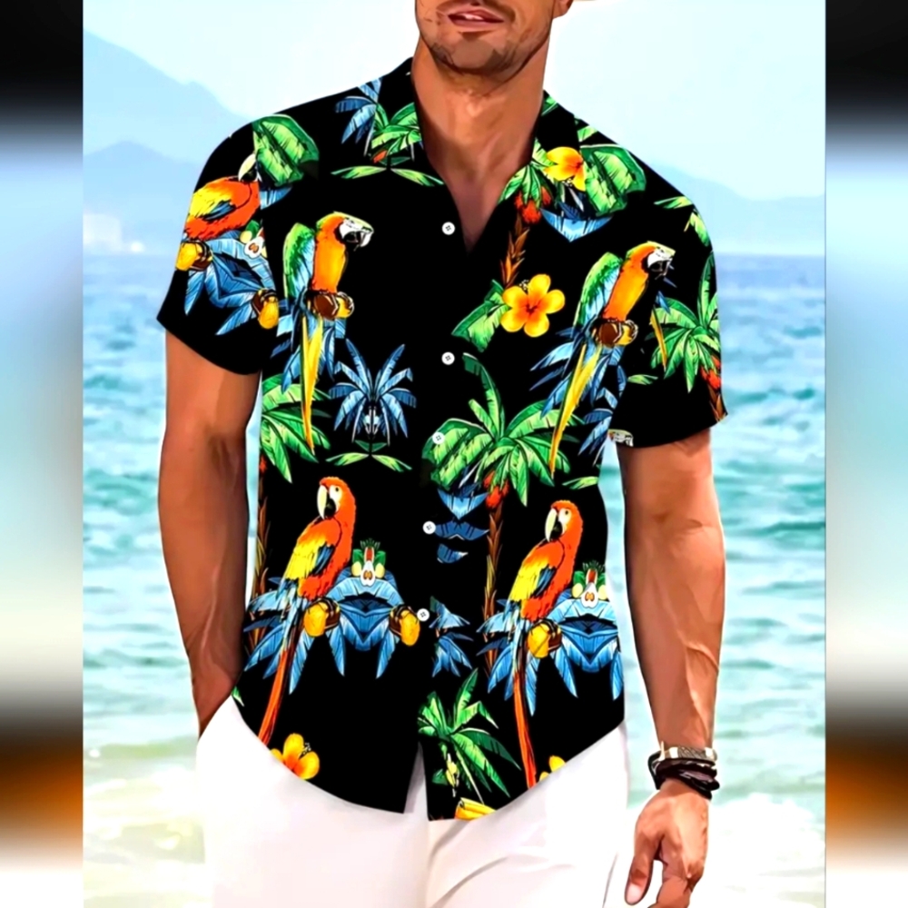 4XL Men's Parrot 🦜Tropical Hawaiian Button Down Shirt Big Men 4X 🌴